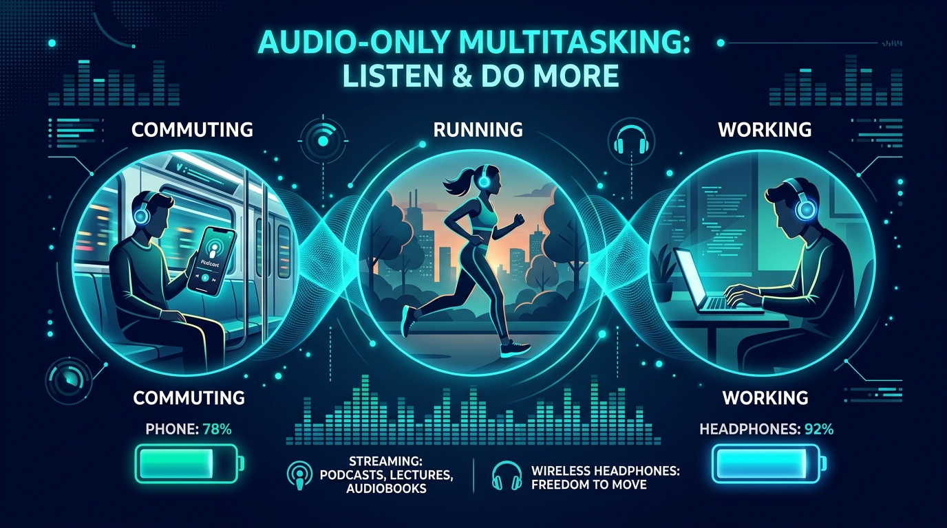 Audio multitasking and portable listening across daily activities